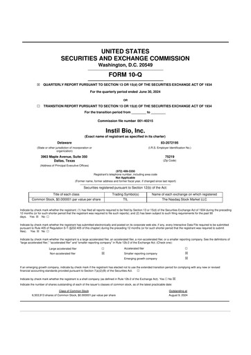 Vorschaubild Instil Bio 10-Q Quartalsbericht 2024 