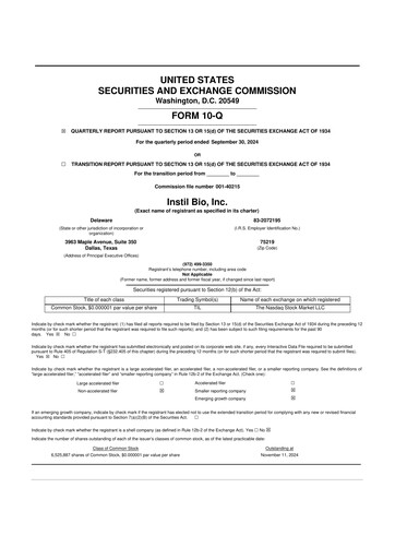 Vorschaubild Instil Bio 10-Q Quartalsbericht 2024 
