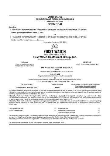 Thumbnail First Watch Restaurant 10-Q Quarterly Report FY2022 