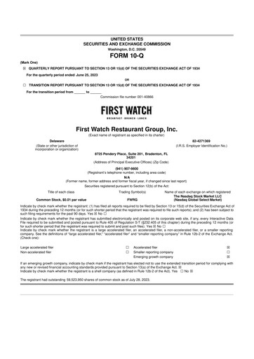 Thumbnail First Watch Restaurant 10-Q Quarterly Report FY2023 