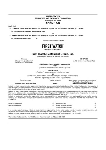 Thumbnail First Watch Restaurant 10-Q Quarterly Report FY2023 