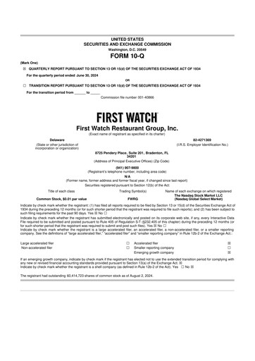 Thumbnail First Watch Restaurant 10-Q Quarterly Report FY2024 
