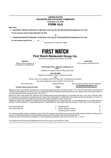 Thumbnail First Watch Restaurant 10-Q Quarterly Report FY2024 