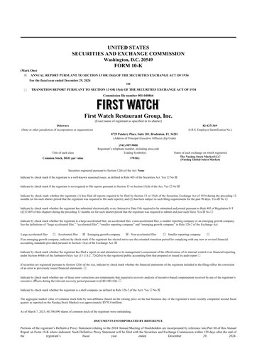 Thumbnail First Watch Restaurant 10-K Annual Report 2024