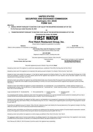 Thumbnail First Watch Restaurant 10-K Annual Report 2025