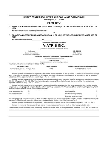 Thumbnail Viatris 10-Q Quarterly Report FY2021 