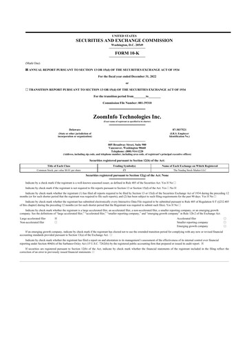 Thumbnail ZoomInfo 10-K Annual Report 2022