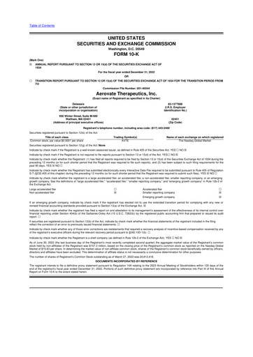 Thumbnail Aerovate Therapeutics 10-K Annual Report 2022