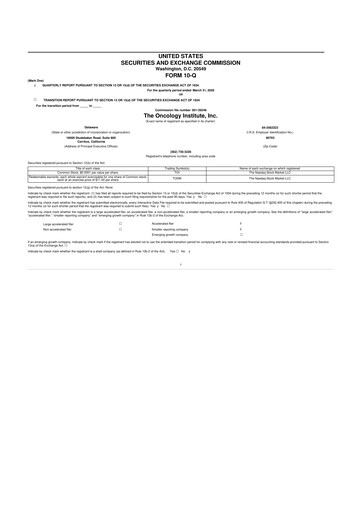 Thumbnail The Oncology Institute 10-Q Quarterly Report FY 