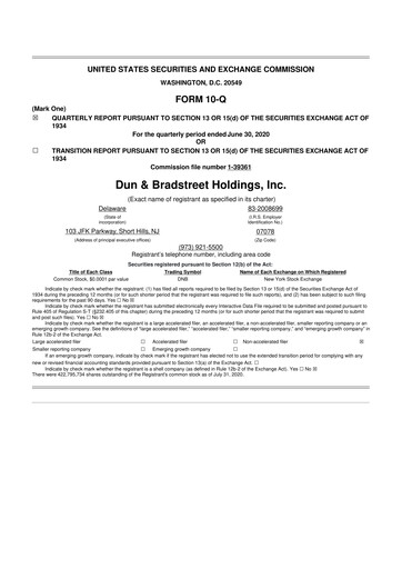Thumbnail Dun & Bradstreet

 10-Q Quarterly Report FY2020 