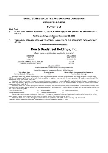 Thumbnail Dun & Bradstreet

 10-Q Quarterly Report FY2020 