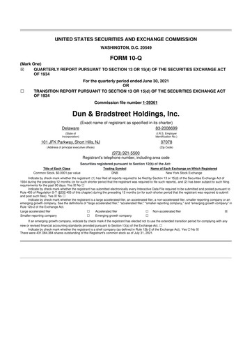 Thumbnail Dun & Bradstreet

 10-Q Quarterly Report FY2021 