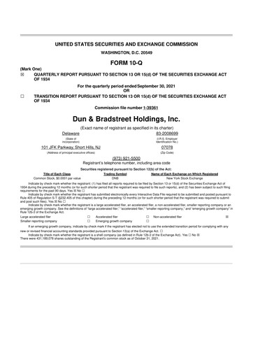 Thumbnail Dun & Bradstreet

 10-Q Quarterly Report FY2021 