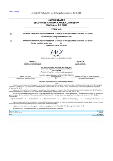 Thumbnail IAC Inc. 10-Q Quarterly Report FY2023 