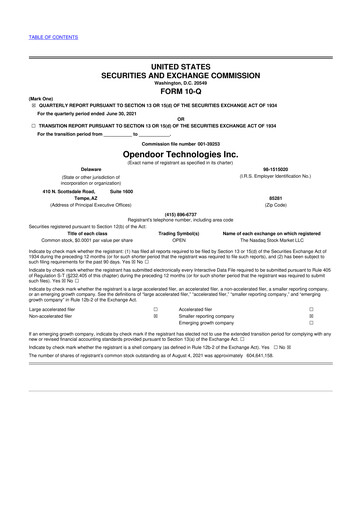Thumbnail Opendoor 10-Q Quarterly Report FY2021 