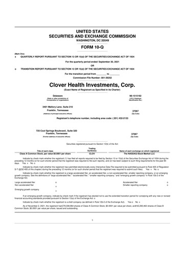 Thumbnail Clover Health Investments 10-Q Quarterly Report FY2021 