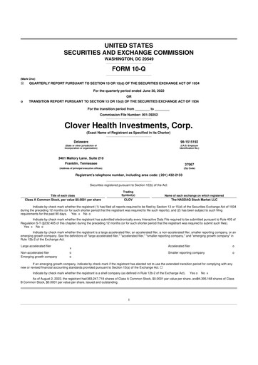 Thumbnail Clover Health Investments 10-Q Quarterly Report FY2022 