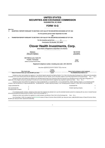 Thumbnail Clover Health Investments 10-Q Quarterly Report FY2022 
