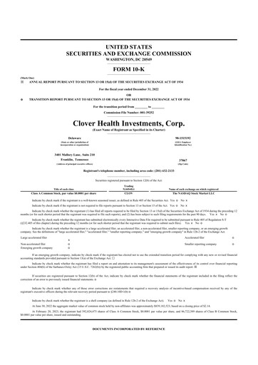 Thumbnail Clover Health Investments 10-K Annual Report 2022