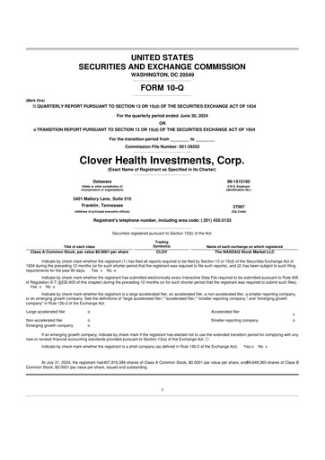 Thumbnail Clover Health Investments 10-Q Quarterly Report FY2024 