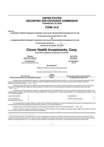 Thumbnail Clover Health Investments 10-Q Quarterly Report FY2025 