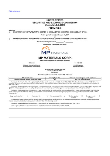 Thumbnail MP Materials 10-Q Quarterly Report FY2021 
