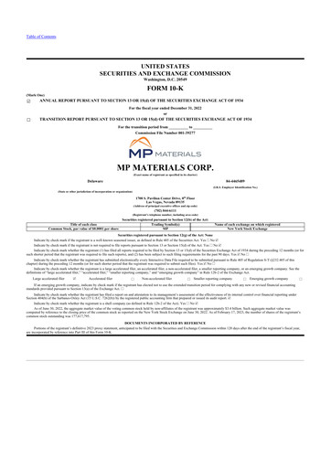 Thumbnail MP Materials 10-K Annual Report 2022