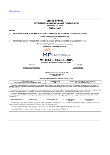 Thumbnail MP Materials 10-Q Quarterly Report FY2023 