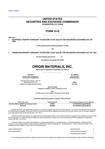 Thumbnail Origin Materials 10-Q Quarterly Report FY2021 