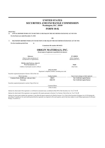 Vorschaubild Origin Materials 10-K Jahresbericht 2021