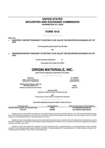 Thumbnail Origin Materials 10-Q Quarterly Report FY2023 
