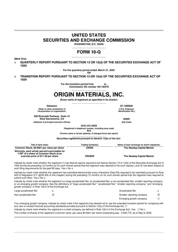 Thumbnail Origin Materials 10-Q Quarterly Report FY 