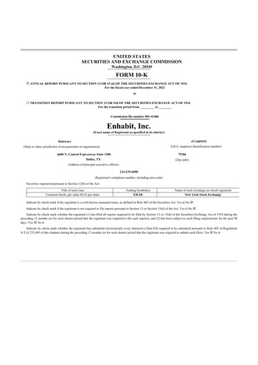 Miniature Enhabit 10-K Rapport annuel 2022