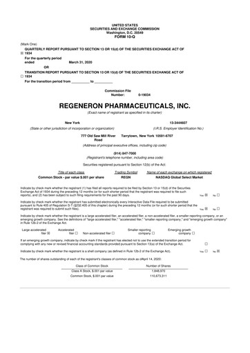 Thumbnail Regeneron Pharmaceuticals 10-Q Quarterly Report FY2020 