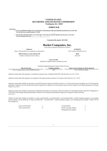 Thumbnail Rocket Companies
 10-K Annual Report 2020