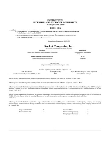 Thumbnail Rocket Companies
 10-K Annual Report 2021