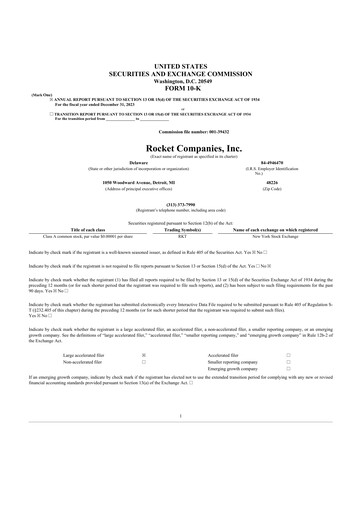 Thumbnail Rocket Companies
 10-K Annual Report 2023