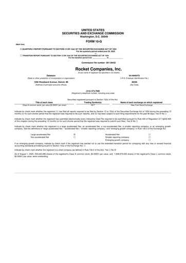 Thumbnail Rocket Companies
 10-Q Quarterly Report FY2025 