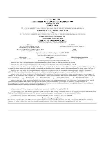 Thumbnail Assertio Holdings 10-K Annual Report 2020