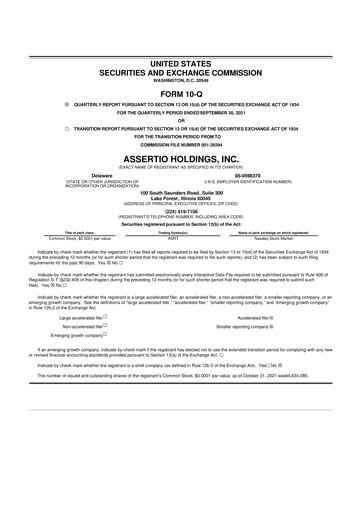 Vorschaubild Assertio Holdings 10-Q Quartalsbericht 2021 