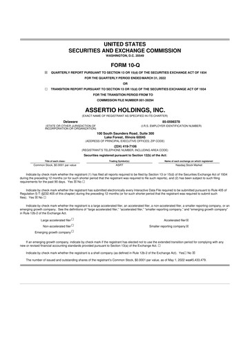 Vorschaubild Assertio Holdings 10-Q Quartalsbericht 2022 