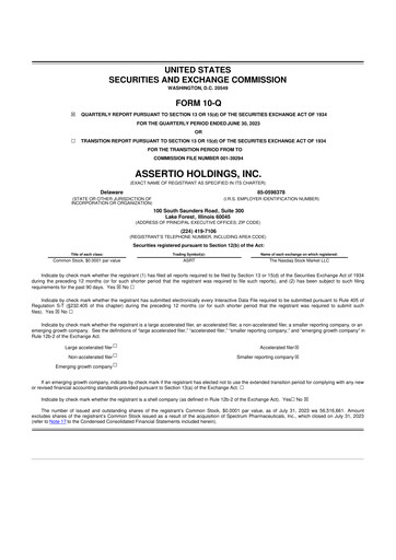 Vorschaubild Assertio Holdings 10-Q Quartalsbericht 2023 