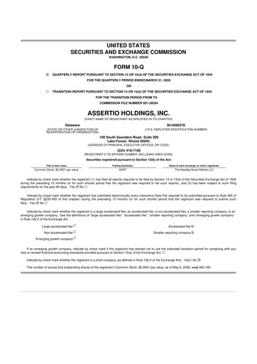 Thumbnail Assertio Holdings 10-Q Quarterly Report FY 