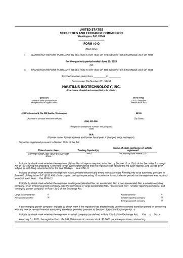 Vorschaubild Nautilus Biotechnology 10-Q Quartalsbericht 2021 