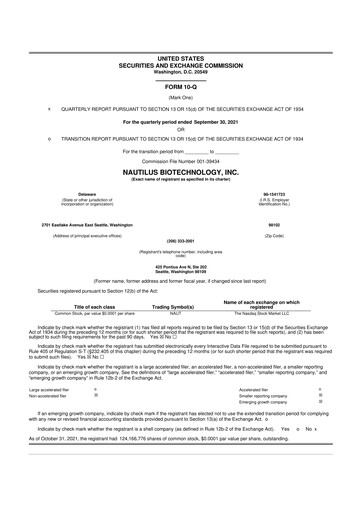 Vorschaubild Nautilus Biotechnology 10-Q Quartalsbericht 2021 