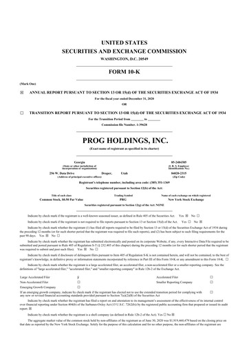 Miniature PROG Holdings 10-K Rapport annuel 2020