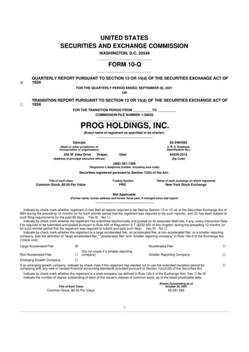 Vorschaubild PROG Holdings 10-Q Quartalsbericht 2021 