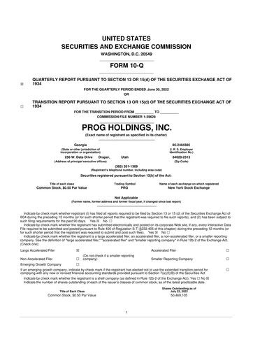 Vorschaubild PROG Holdings 10-Q Quartalsbericht 2022 