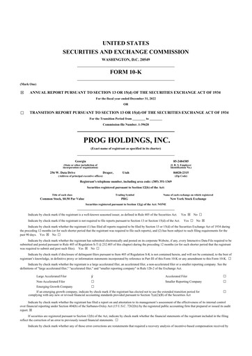 Miniature PROG Holdings 10-K Rapport annuel 2022