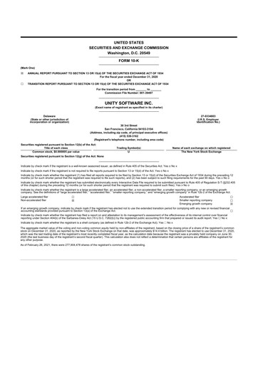 Thumbnail Unity Software 10-K Annual Report 2020